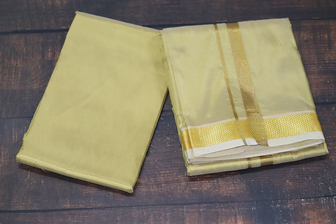 Artsilk Metallic Gold Combo Set (Fabric+Dhoti) with Gold Border