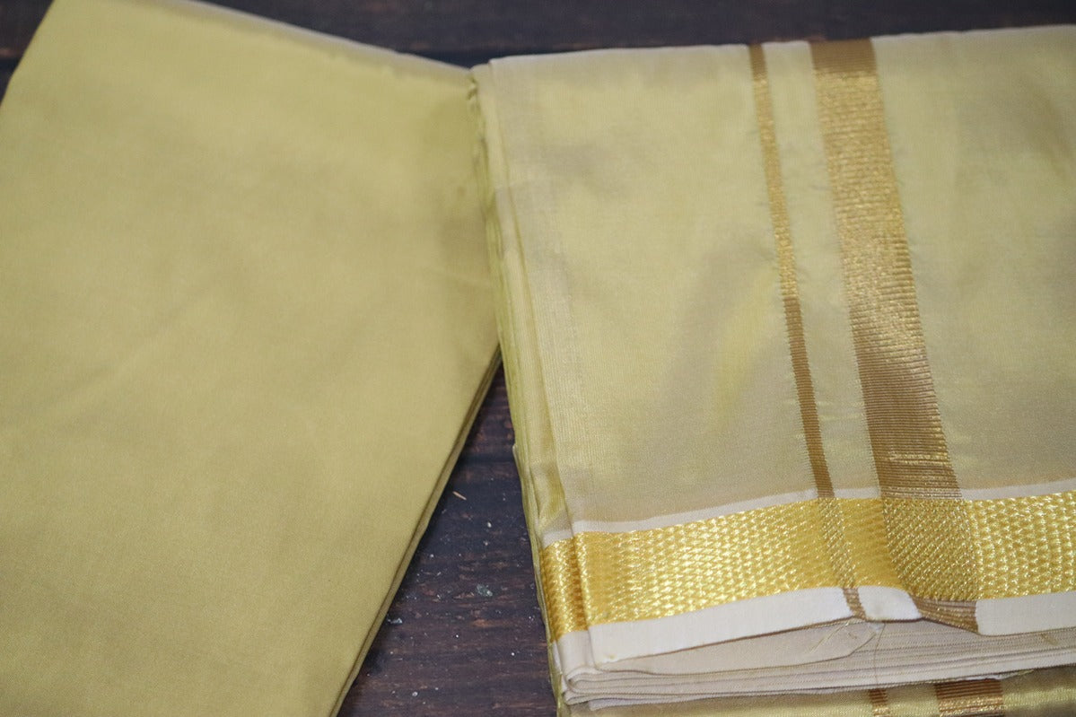 Artsilk Metallic Gold Combo Set (Fabric+Dhoti) with Gold Border