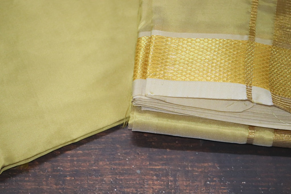 Artsilk Metallic Gold Combo Set (Fabric+Dhoti) with Gold Border