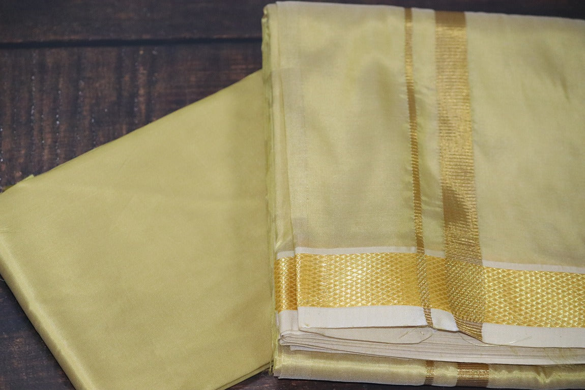 Artsilk Metallic Gold Combo Set (Fabric+Dhoti) with Gold Border