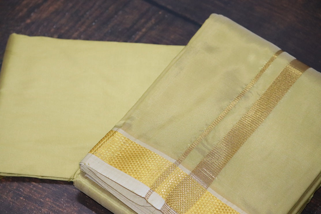 Artsilk Metallic Gold Combo Set (Fabric+Dhoti) with Gold Border