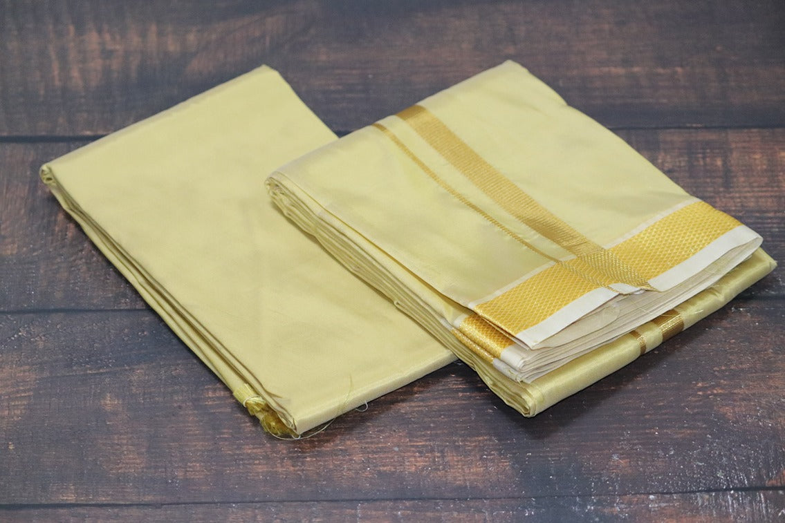 Artsilk Metallic Gold Combo Set (Fabric+Dhoti) with Gold Border