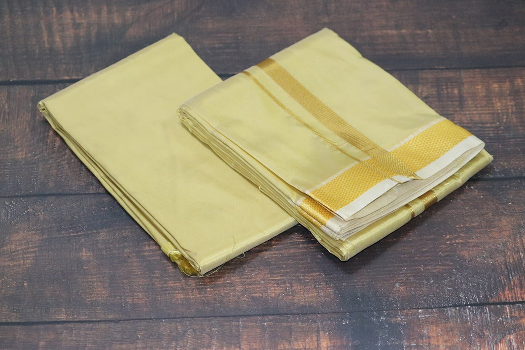 Artsilk Metallic Gold Combo Set (Fabric+Dhoti) with Gold Border