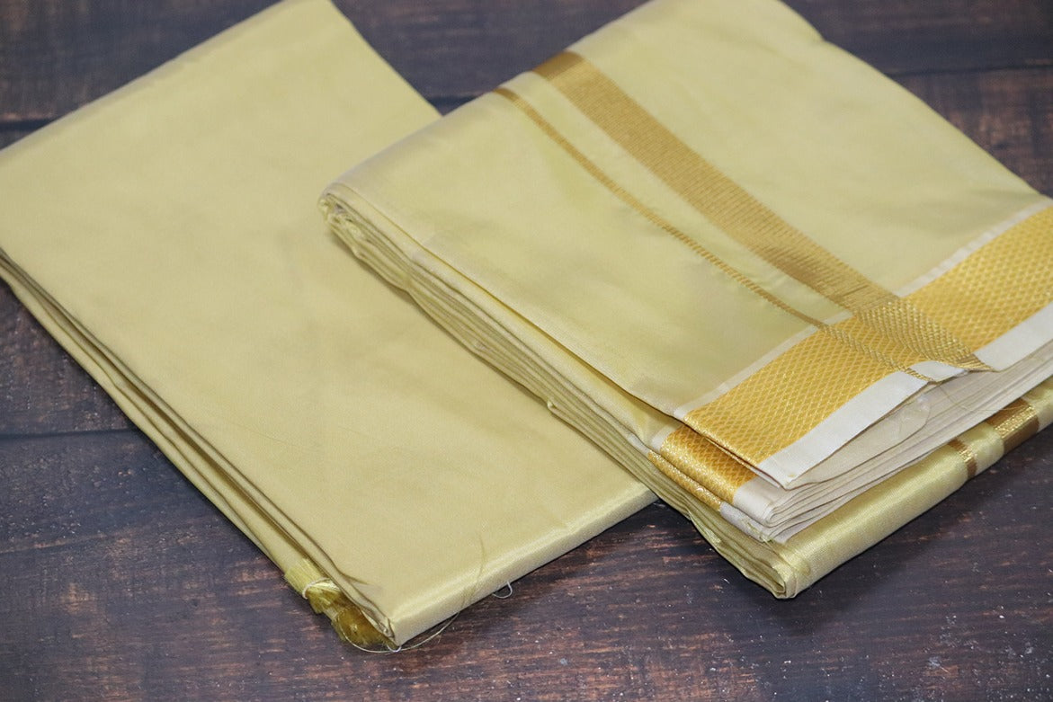 Artsilk Metallic Gold Combo Set (Fabric+Dhoti) with Gold Border