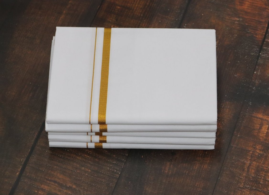 Jari 20k White Dhoti - 2mtr