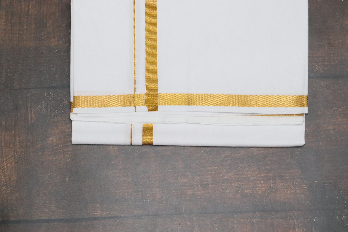 Jari 20k White Dhoti - 2mtr
