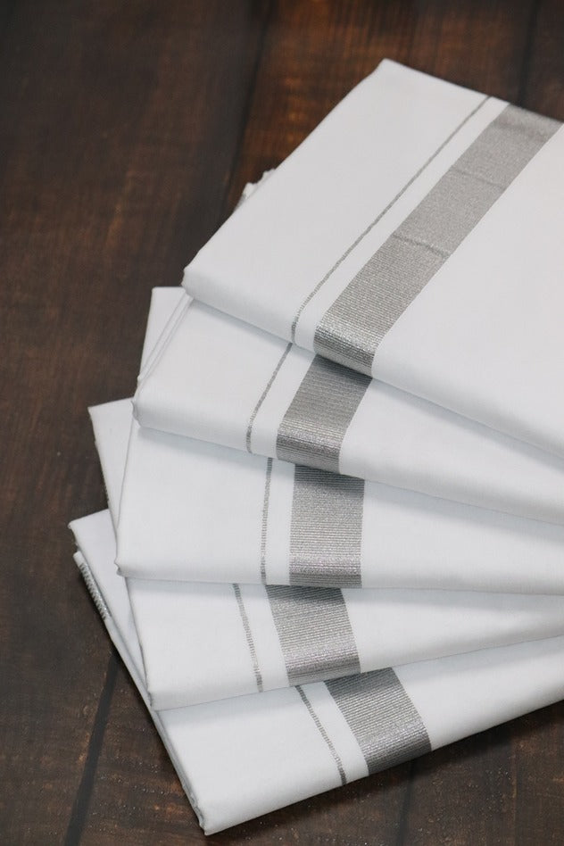 Silver Jari 50k White Dhoti - (3.90mtr = Double)