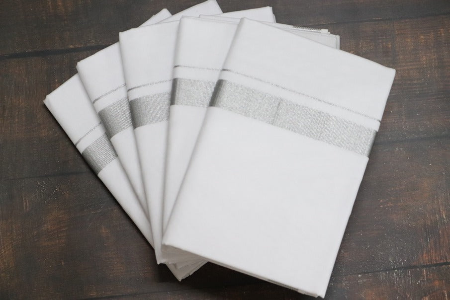 Silver Jari 50k White Dhoti - (3.90mtr = Double)