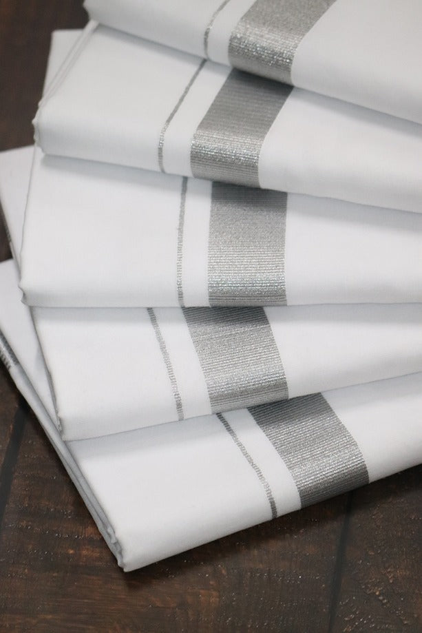 Silver Jari 50k White Dhoti - (3.90mtr = Double)