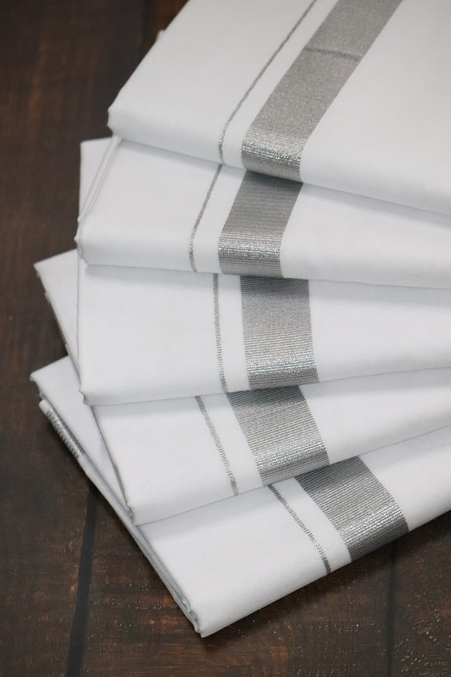 Silver Jari 50k White Dhoti - (3.90mtr = Double)