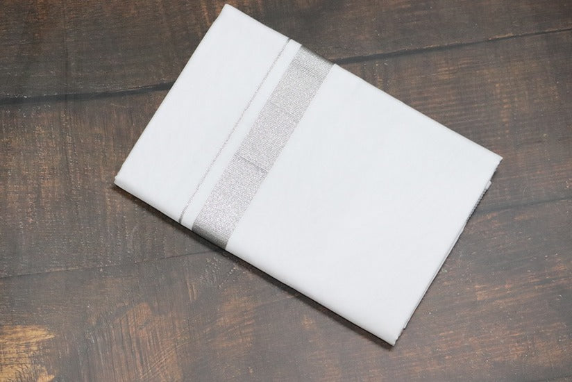 Silver Jari 50k White Dhoti - (3.90mtr = Double)