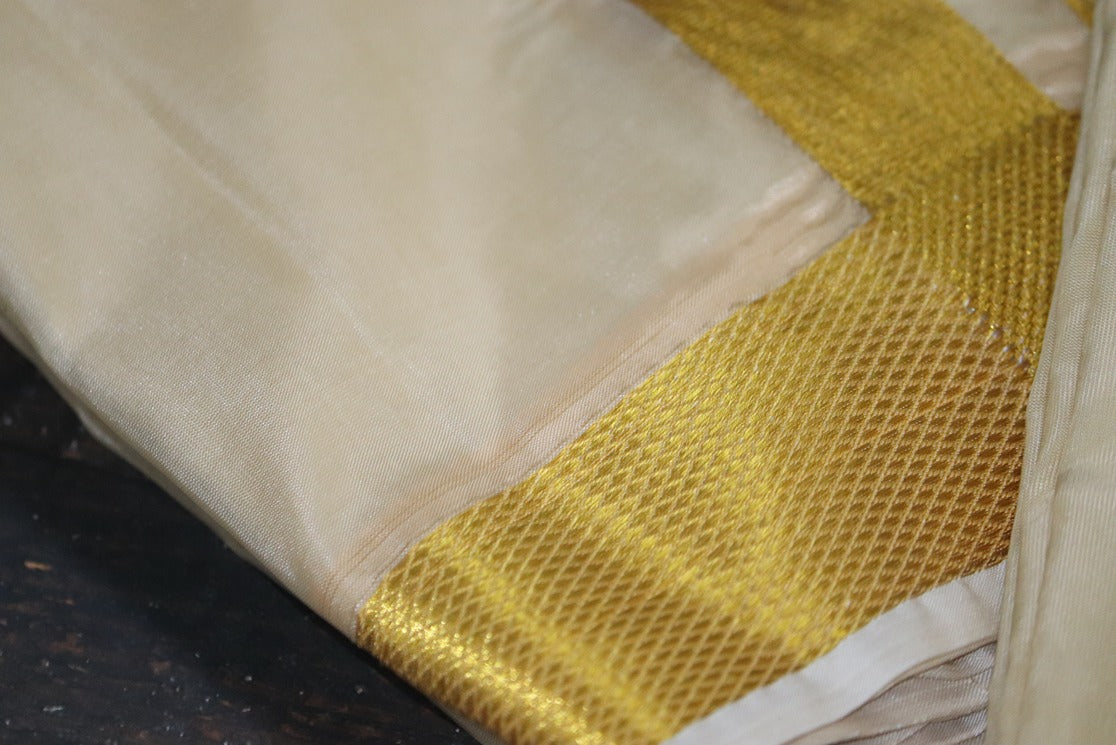 Artsilk Peach Cream Combo Set (Shirt Fabric+Dhoti) with Big Gold Border