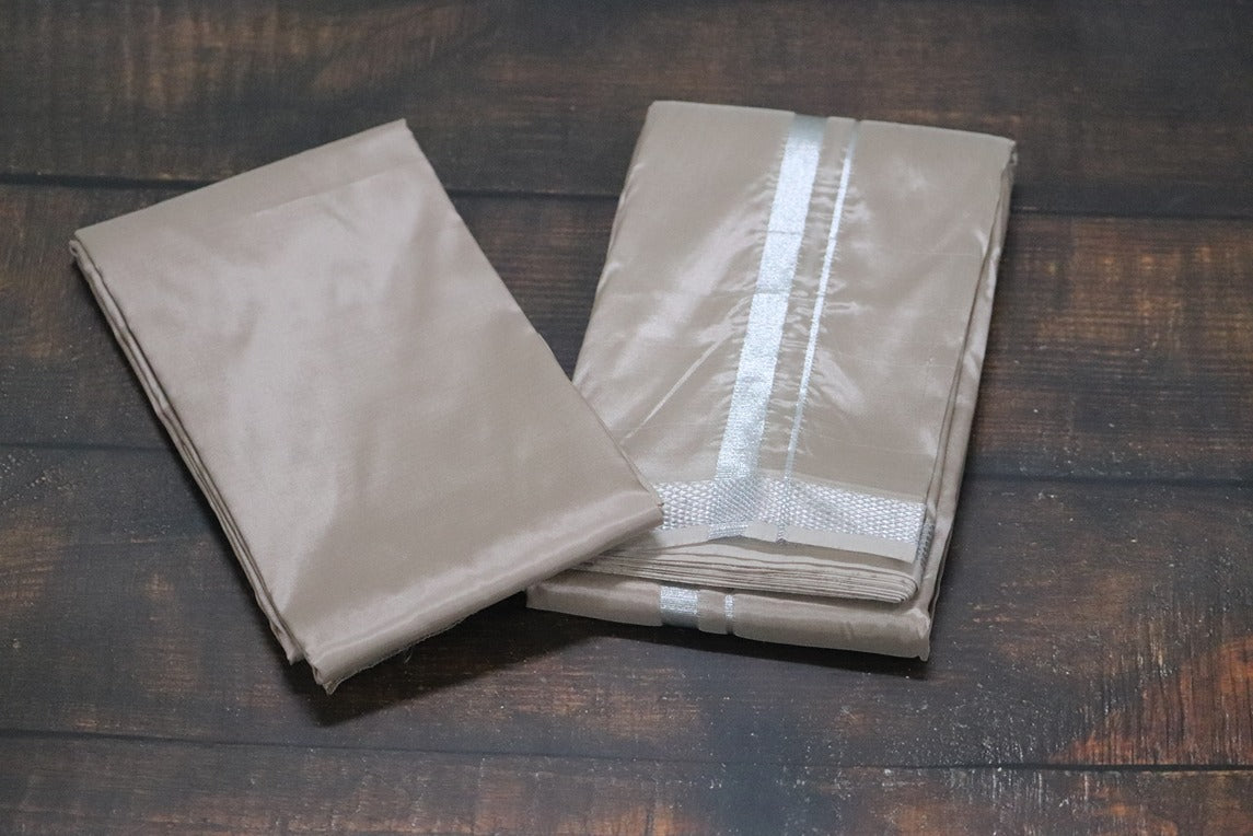 Artsilk SandStone Combo Set (Shirt Fabric+Dhoti) with Silver Border