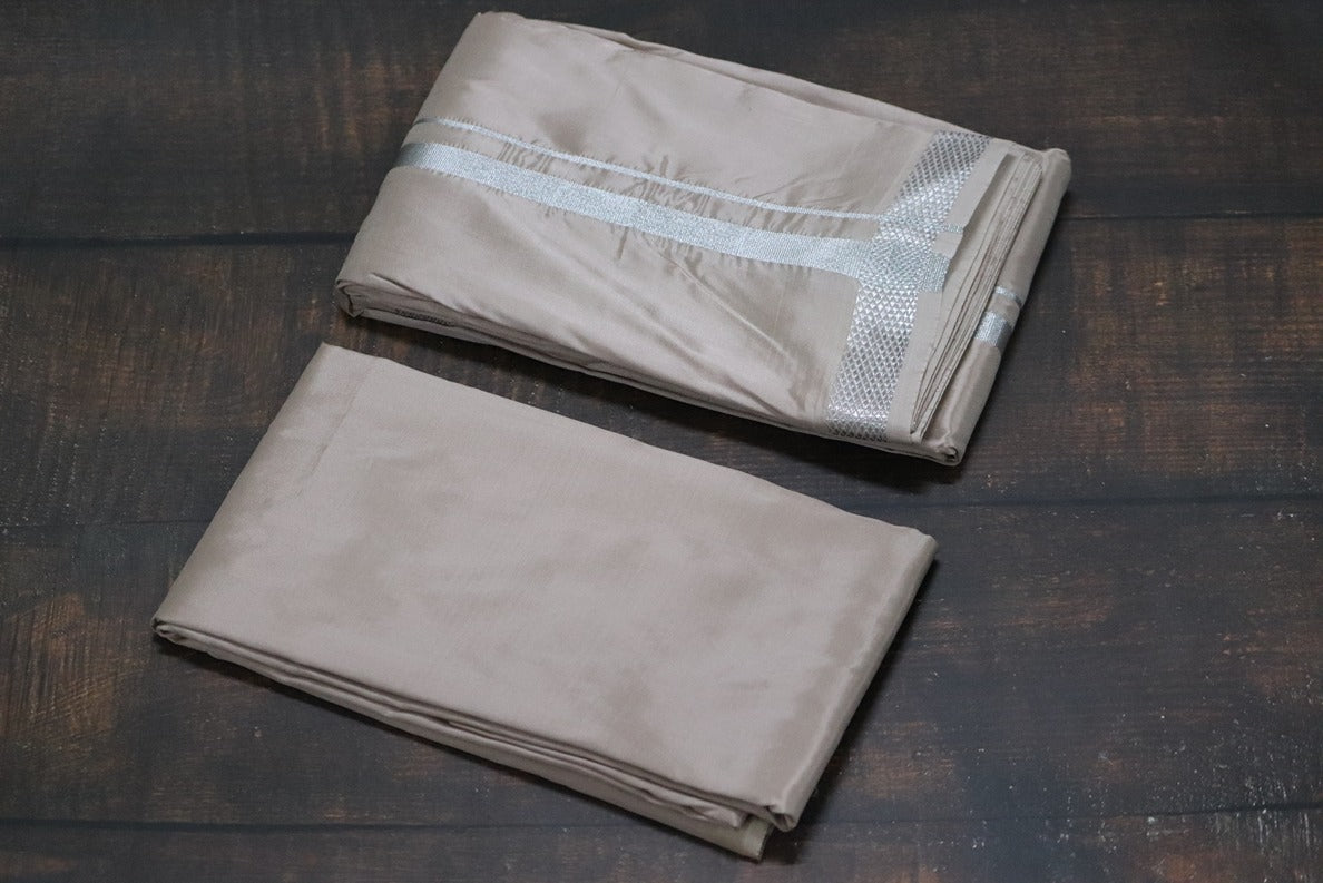 Artsilk SandStone Combo Set (Shirt Fabric+Dhoti) with Silver Border