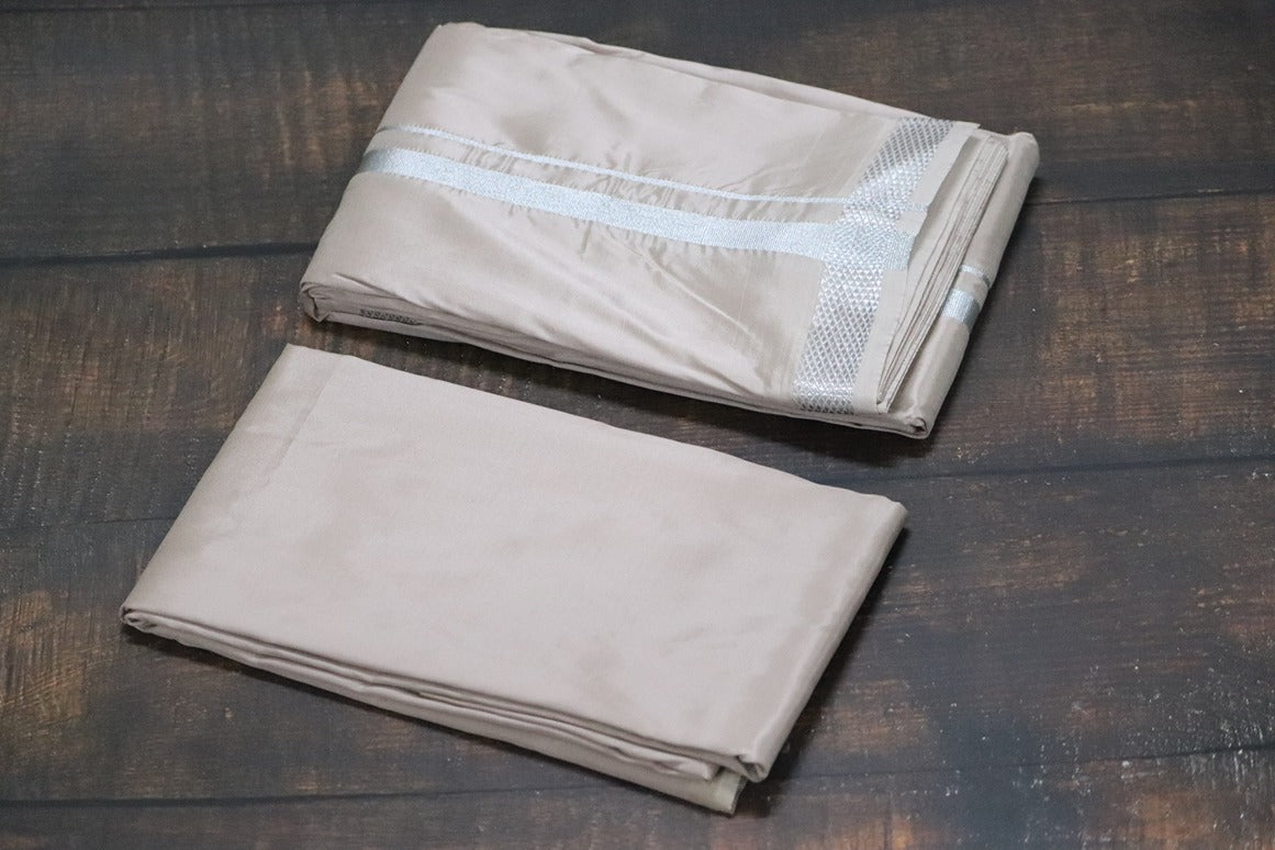 Artsilk SandStone Combo Set (Shirt Fabric+Dhoti) with Silver Border