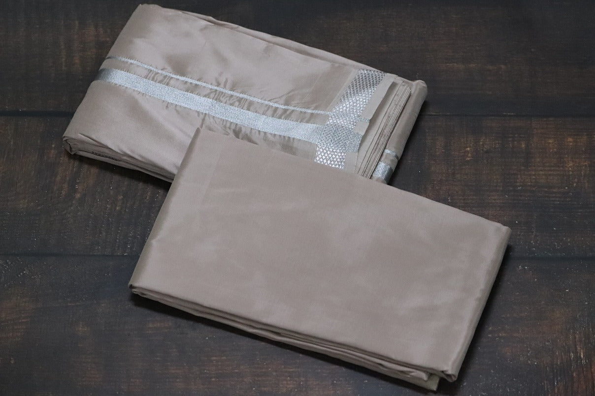 Artsilk SandStone Combo Set (Shirt Fabric+Dhoti) with Silver Border