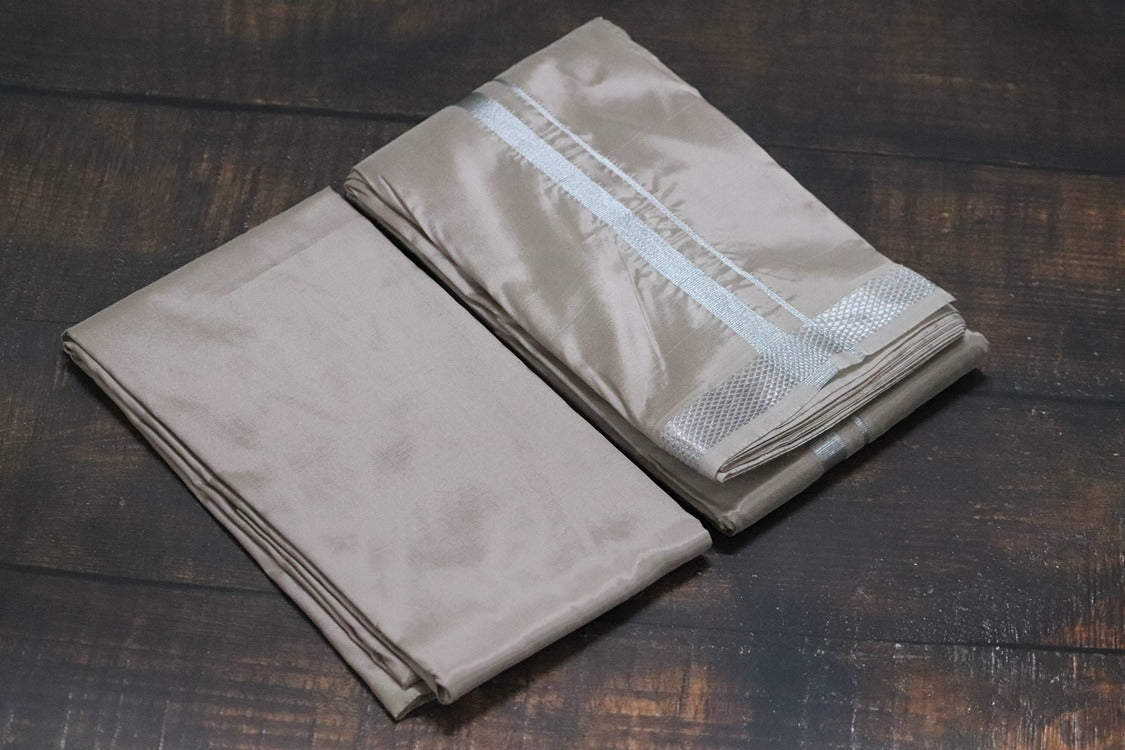 Artsilk SandStone Combo Set (Shirt Fabric+Dhoti) with Silver Border