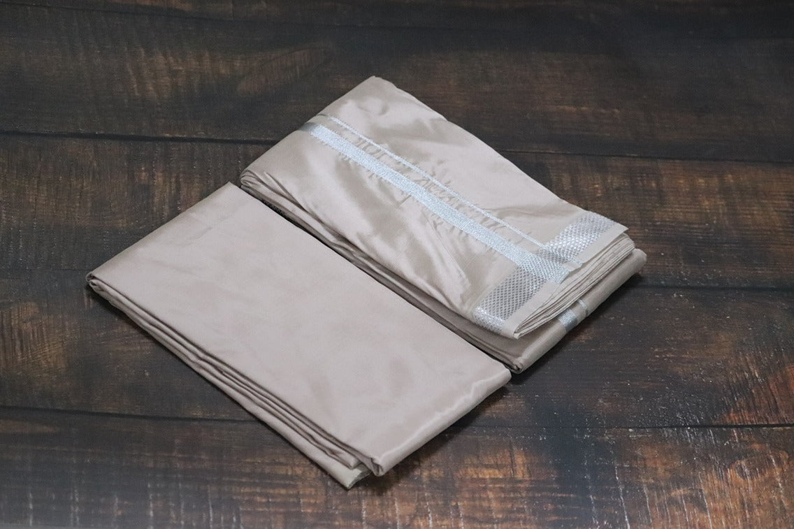 Artsilk SandStone Combo Set (Shirt Fabric+Dhoti) with Silver Border