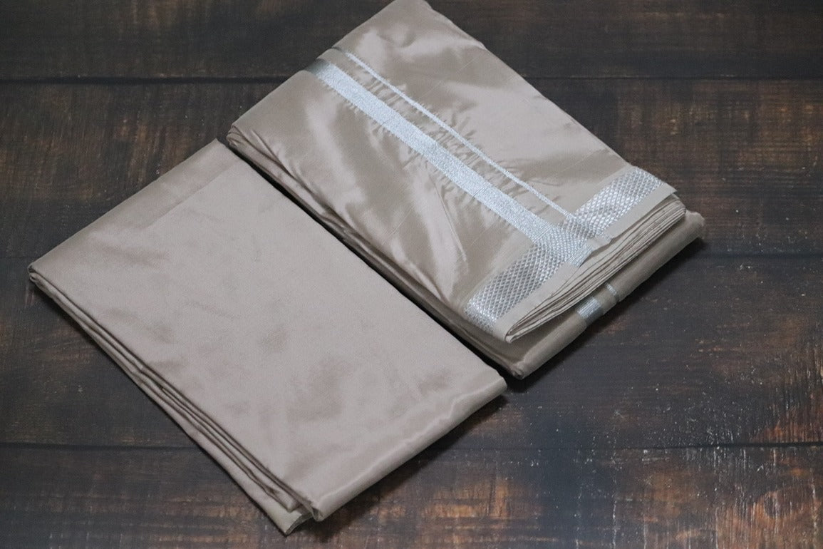 Artsilk SandStone Combo Set (Shirt Fabric+Dhoti) with Silver Border
