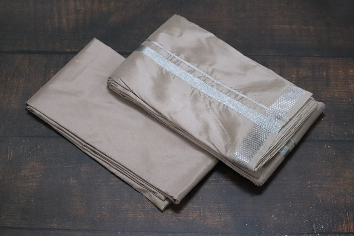 Artsilk SandStone Combo Set (Shirt Fabric+Dhoti) with Silver Border