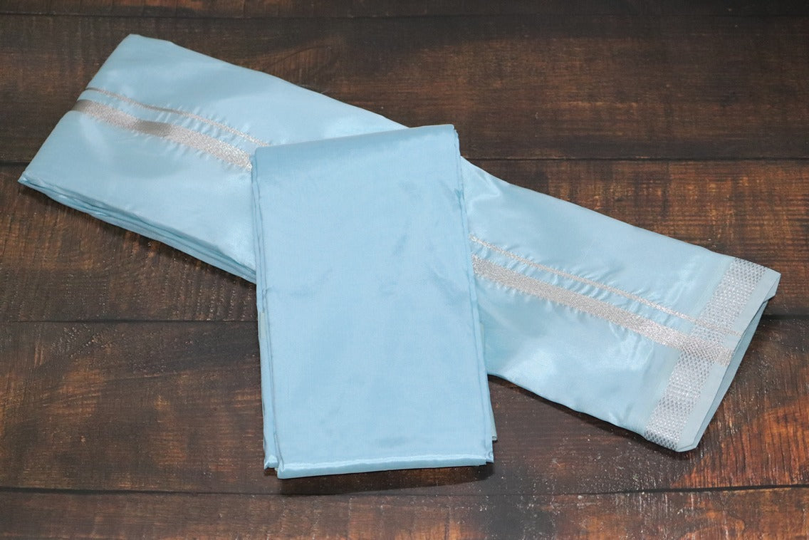 Artsilk Ocean Blue Combo Set (Shirt Fabric+Dhoti) with Silver Border