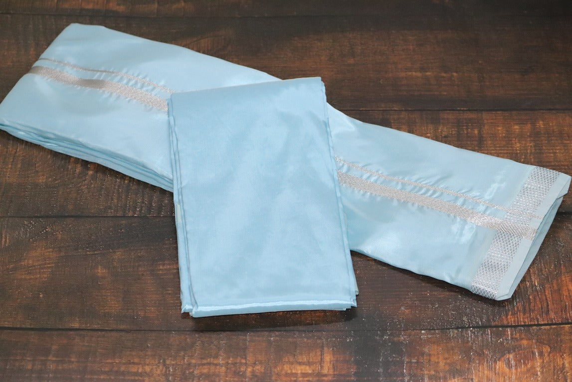 Artsilk Ocean Blue Combo Set (Shirt Fabric+Dhoti) with Silver Border
