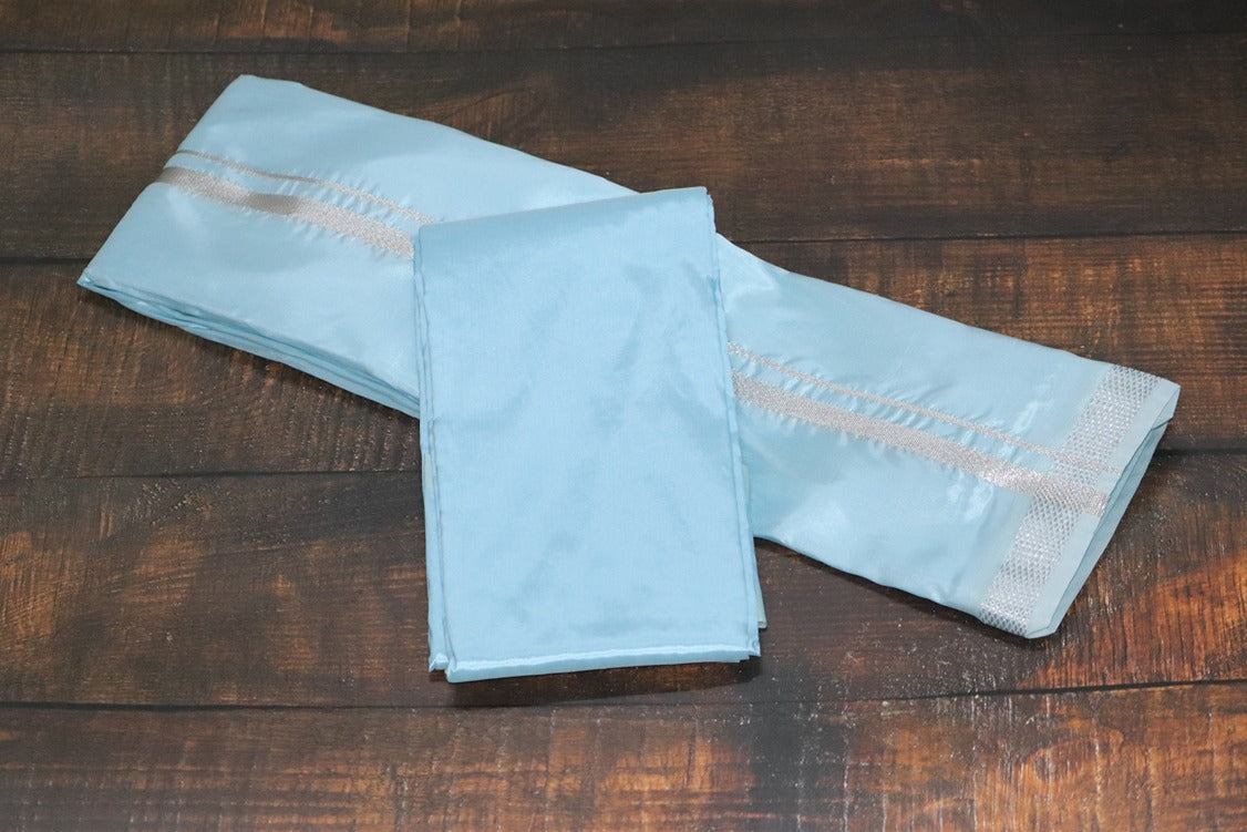 Artsilk Ocean Blue Combo Set (Shirt Fabric+Dhoti) with Silver Border