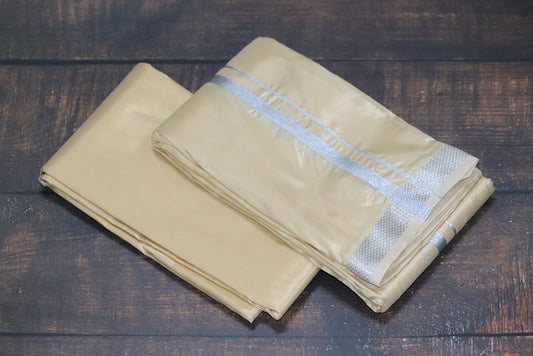 Artsilk Sunrise Yellow Combo Set (Shirt fabric+Dhoti) with Silver Border