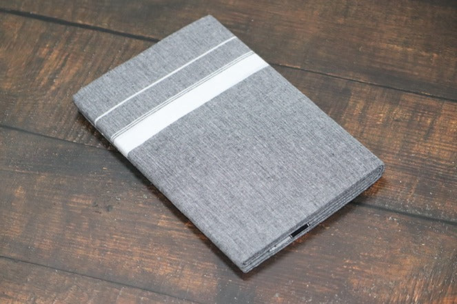 Grey Dhoti with 1inch White Border - 2mtr