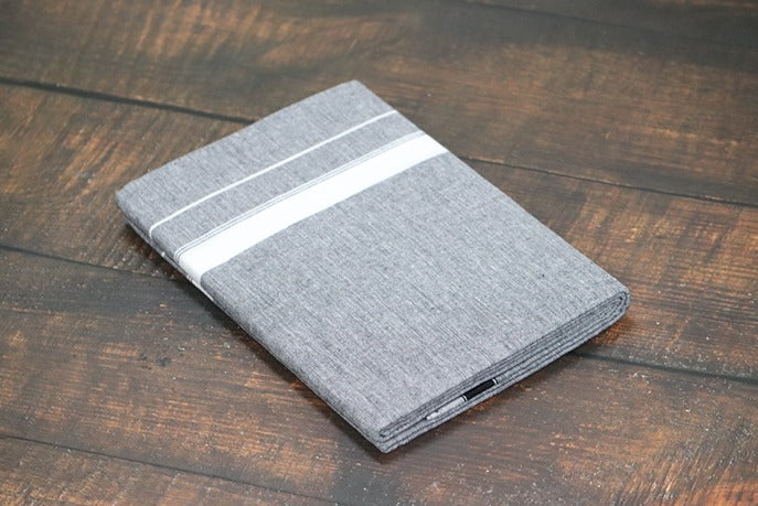 Grey Dhoti with 1inch White Border - 2mtr