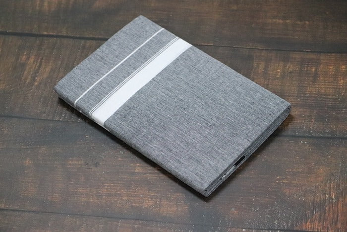 Grey Dhoti with 1inch White Border - 2mtr
