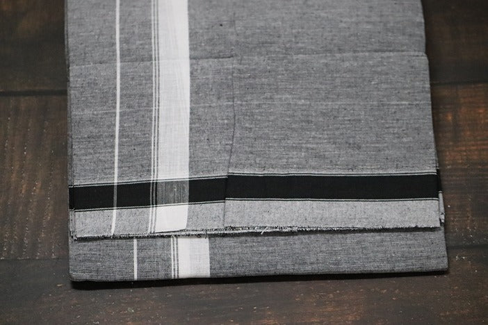 Grey Dhoti with 1inch White Border - 2mtr