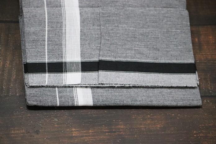 Grey Dhoti with 1inch White Border - 2mtr