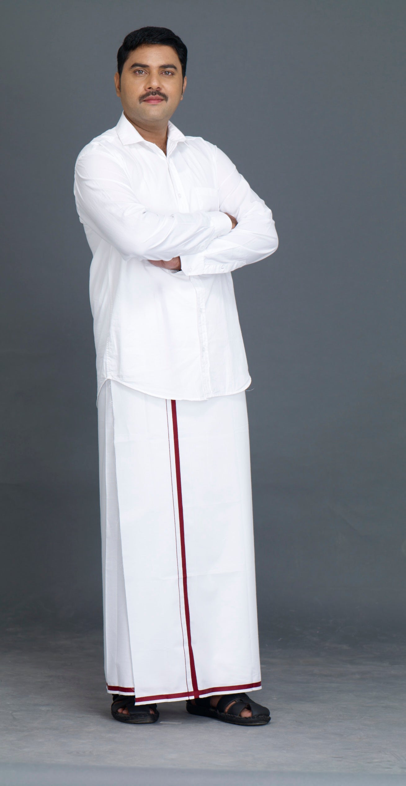 Rich BB Maroon Border Dhoti - 2mtr