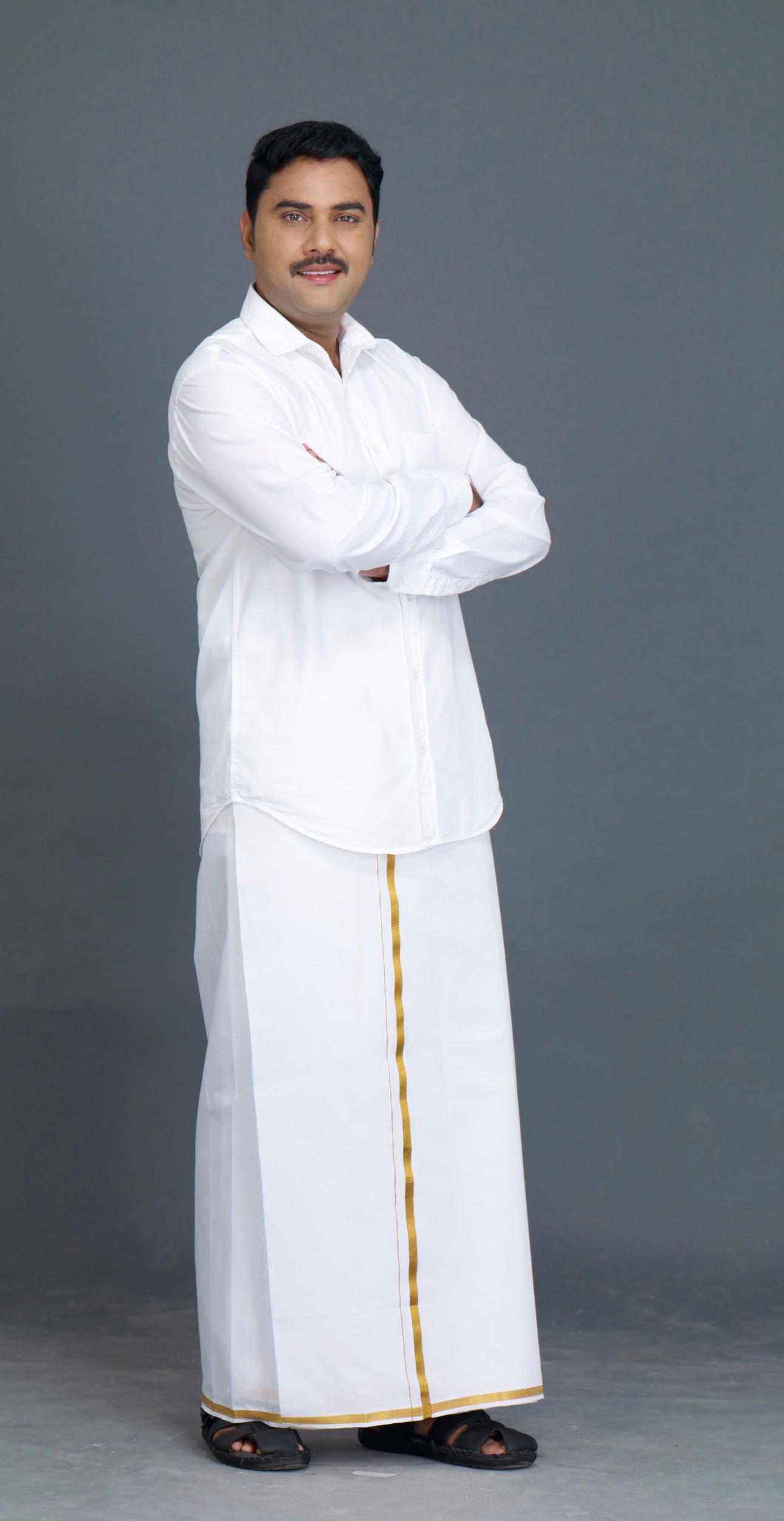 Jari 20k White Dhoti - 2mtr