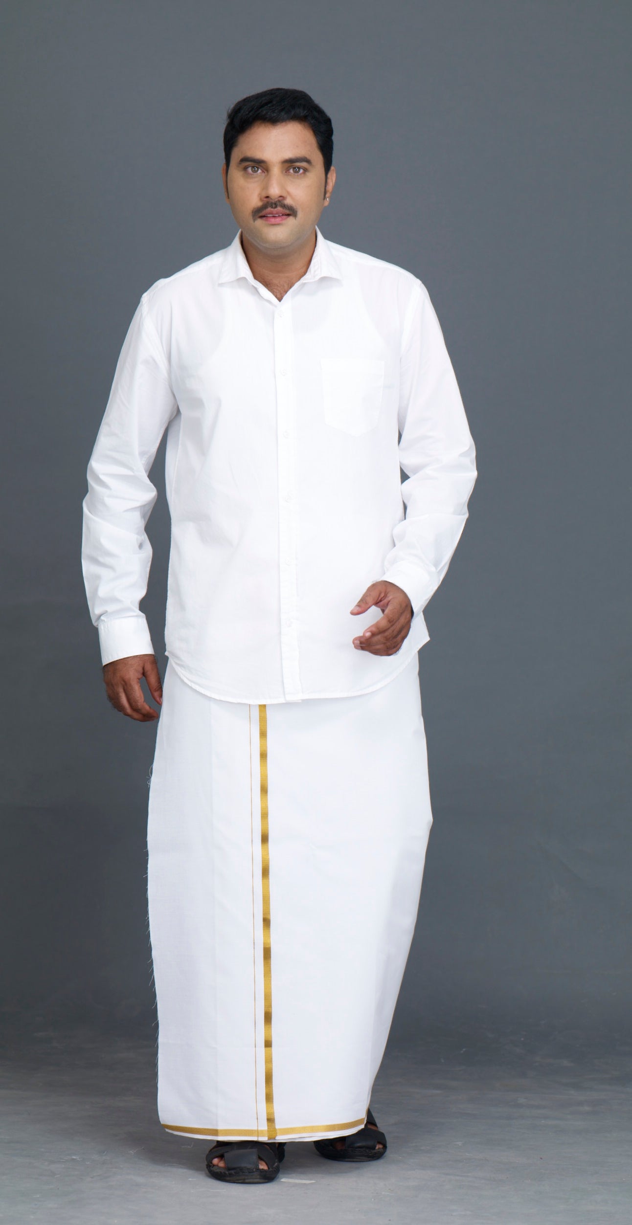 Jari 20k White Dhoti - 2mtr