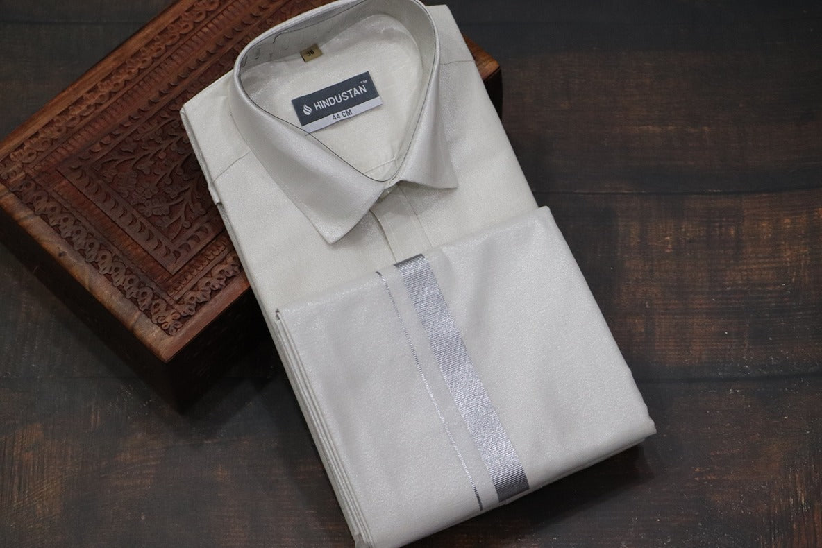 Tissue Silver Matching Shirt+Dhoti Set