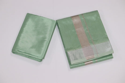 Artsilk Pista Green Combo Set (Shirt Fabric+Dhoti) with 100k Silver Border
