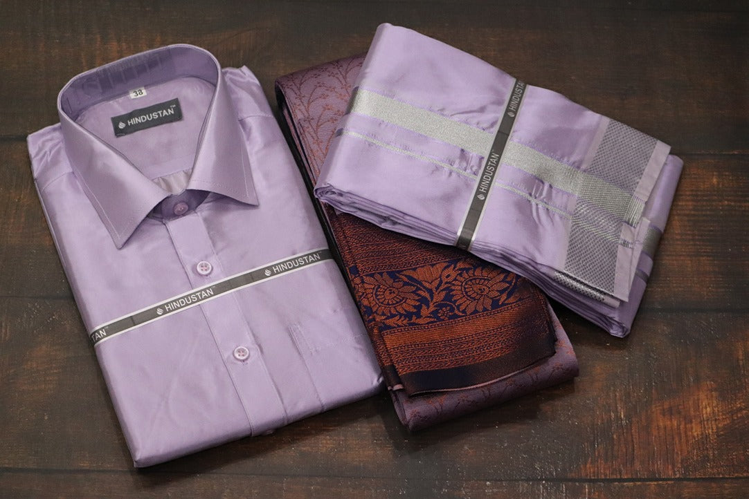 Raja Rani Artsilk Readymade Ultra Violet Shirt +70k Silver Border Matching Set & Saree Combo