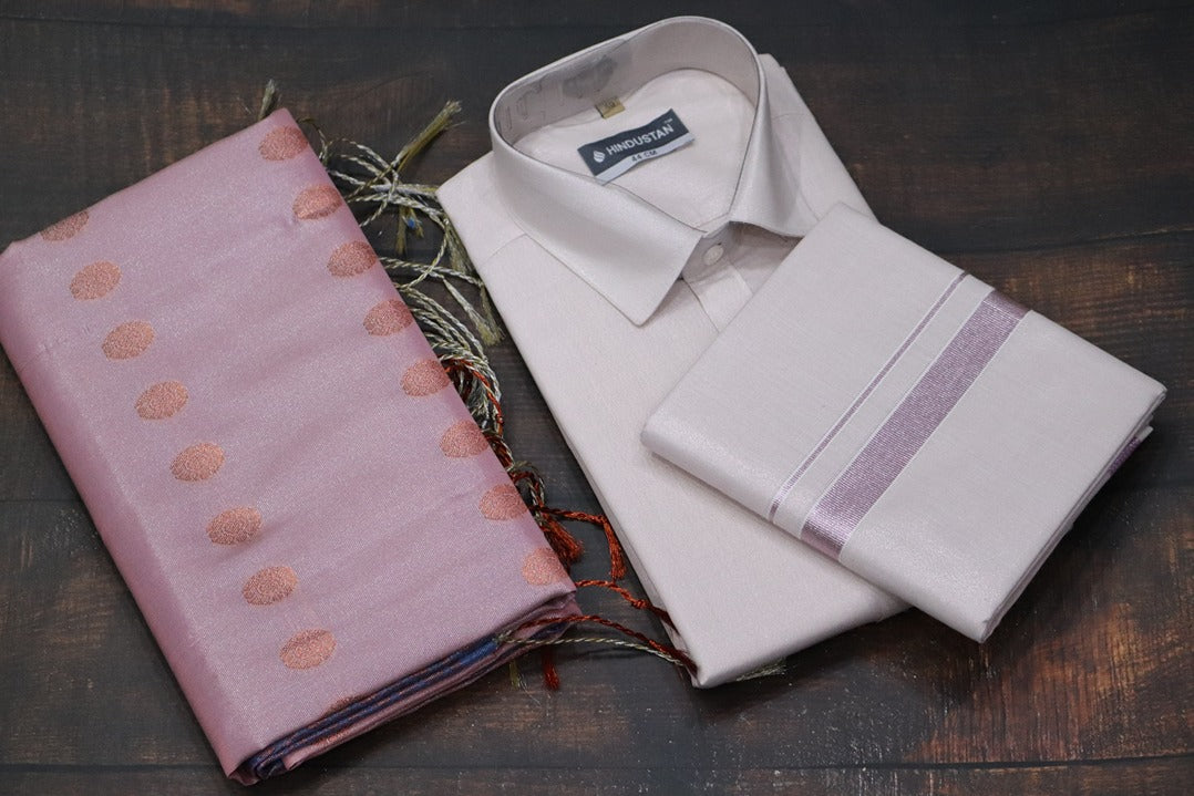 Raja Rani Tissue Onion Pink Matching Set & Saree Combo