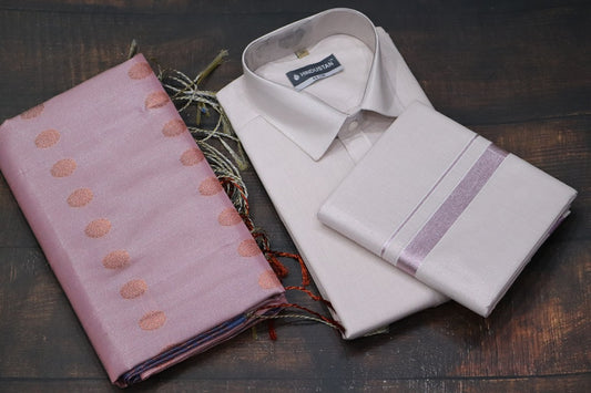 Raja Rani Tissue Onion Pink Matching Set & Saree Combo