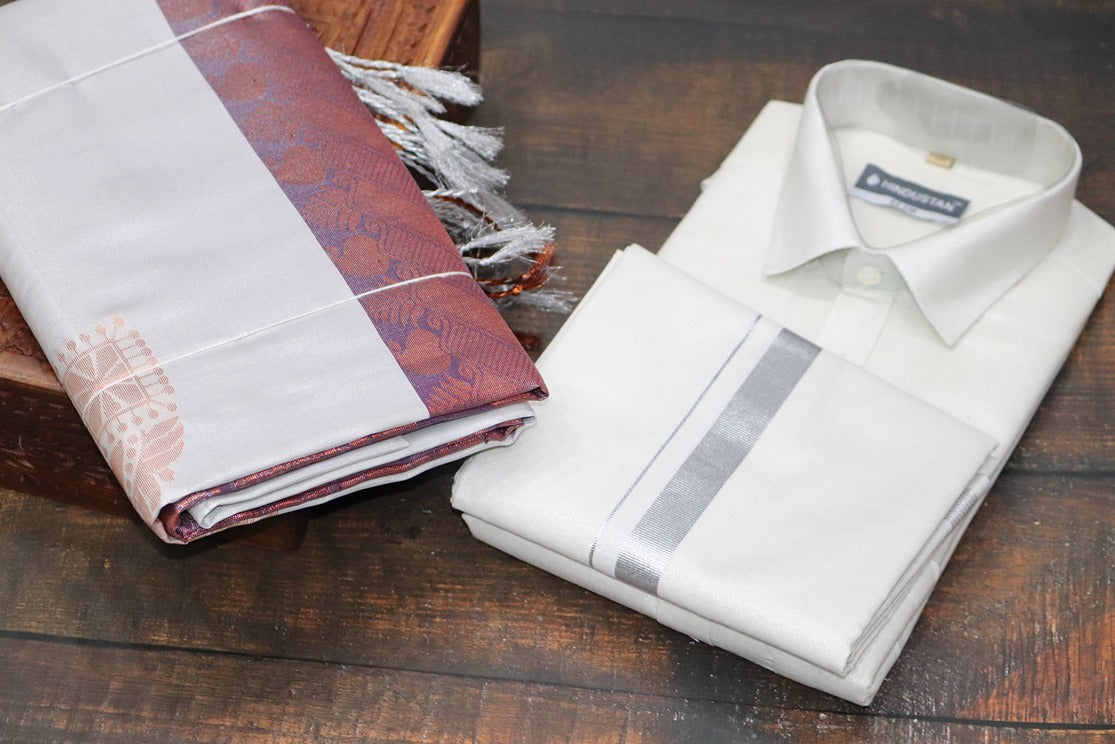 Raja Rani Readymade Tissue Silver Matching Set & Saree Combo