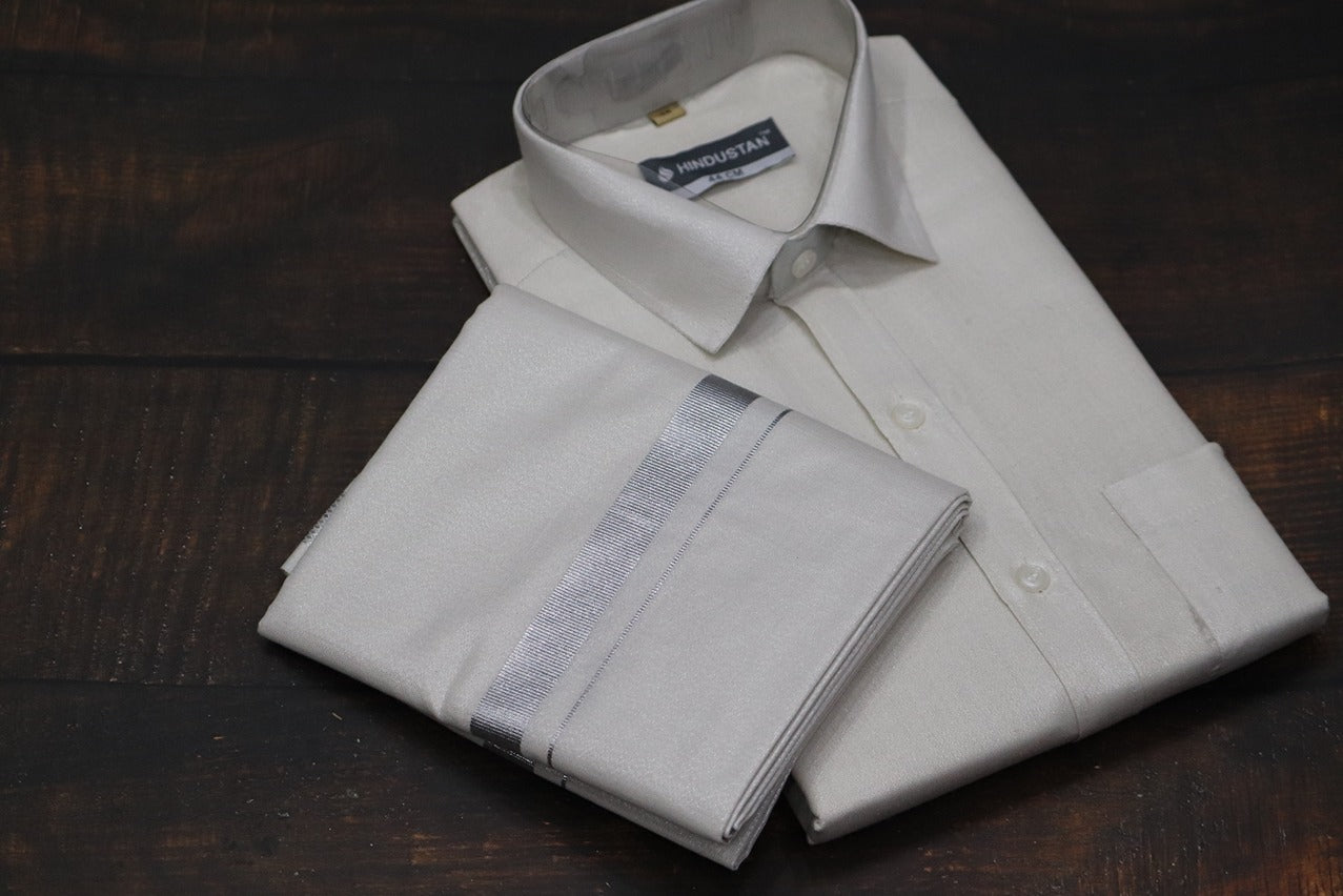 Tissue Silver Matching Shirt+Dhoti Set