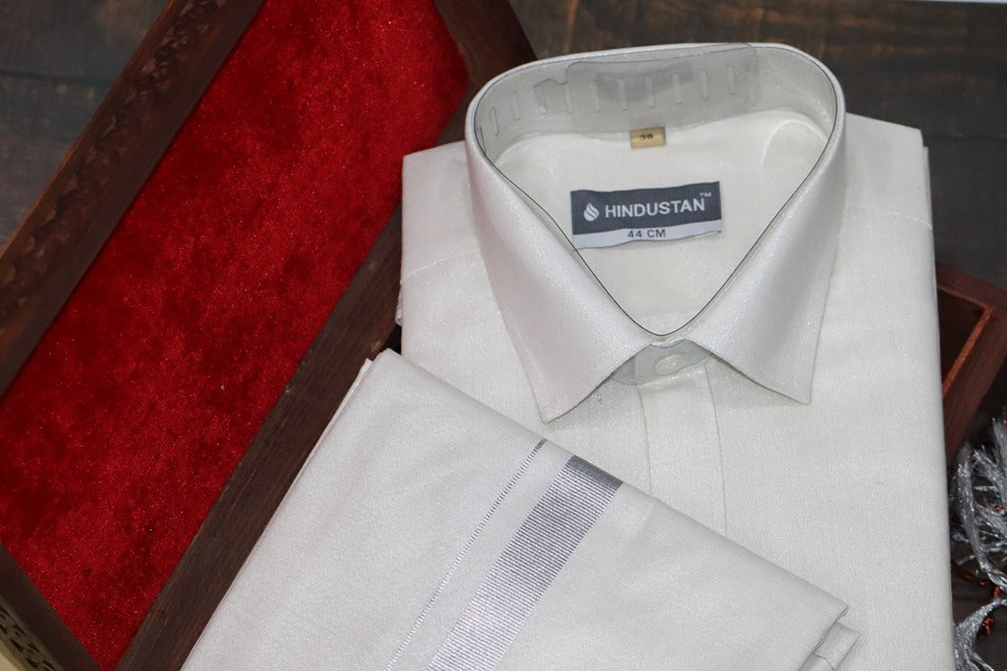Tissue Silver Matching Shirt+Dhoti Set
