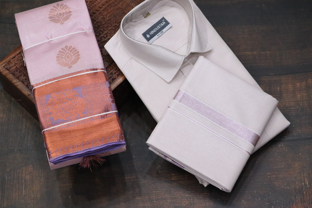 Raja Rani Tissue Onion Pink Matching Set & Saree Combo