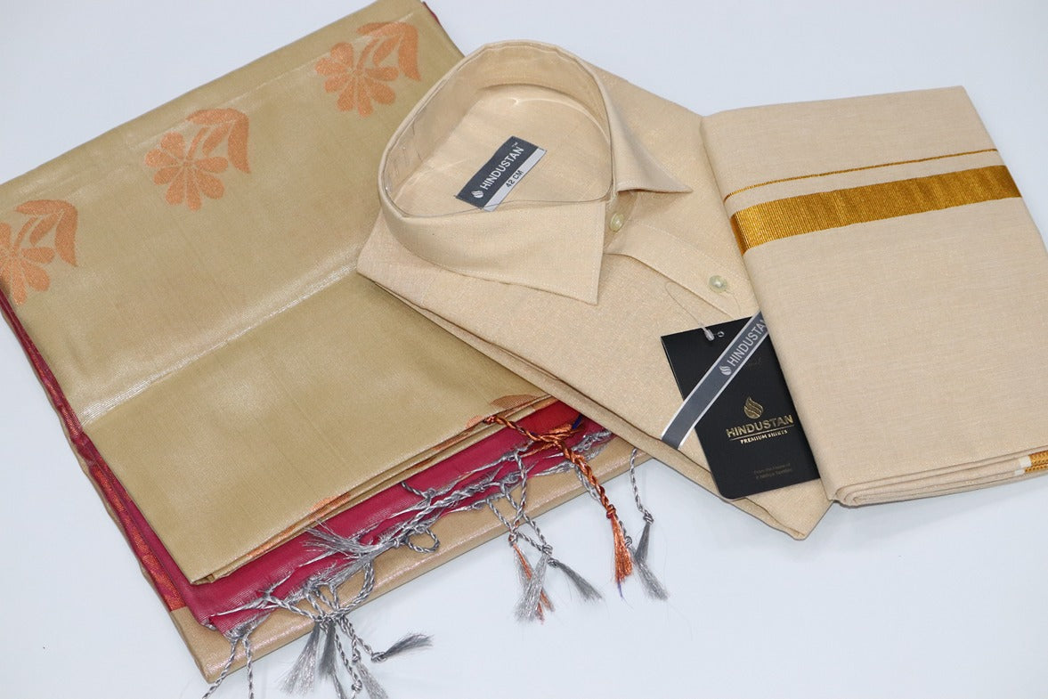 Raja Rani Readymade Tissue Gold Matching Set & Saree Combo