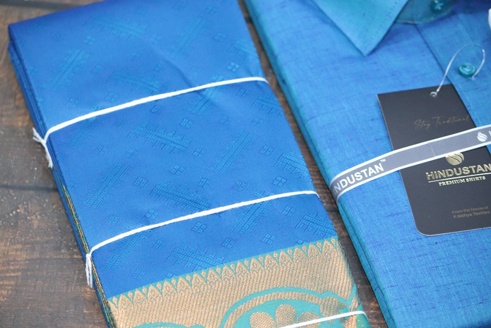 Raja Rani Matching Peacock Blue Set & Saree Combo