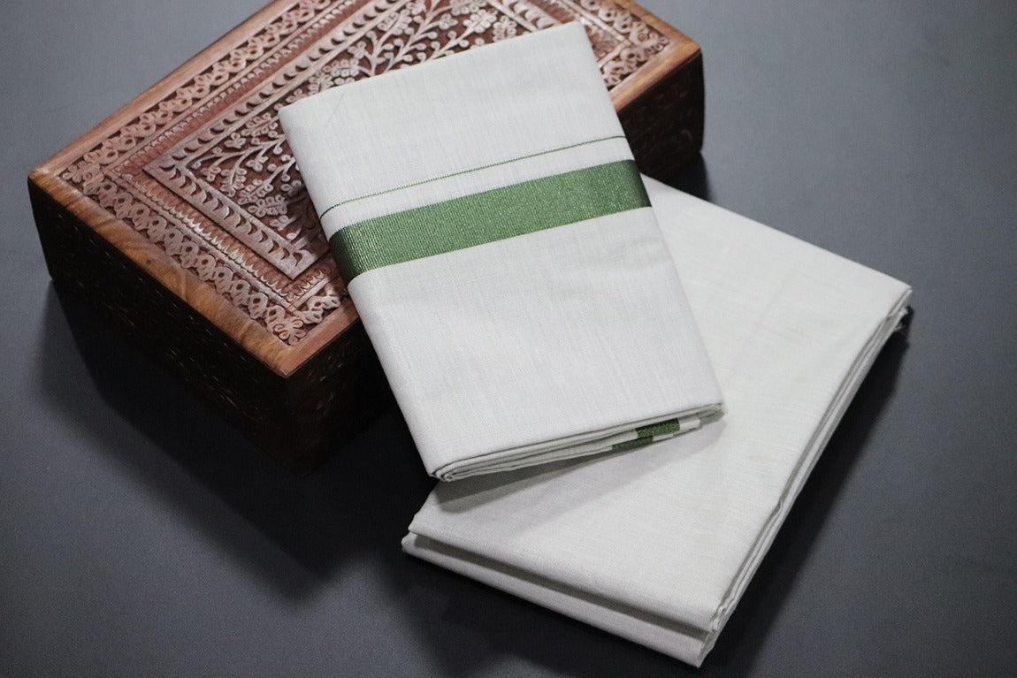 Tissue Dark Green Shirt Material+Dhoti