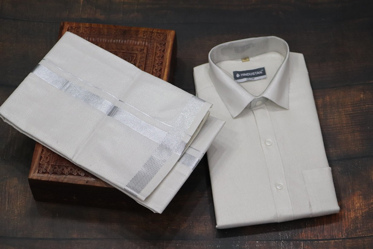Tissue Silver Matching Shirt+Dhoti Set