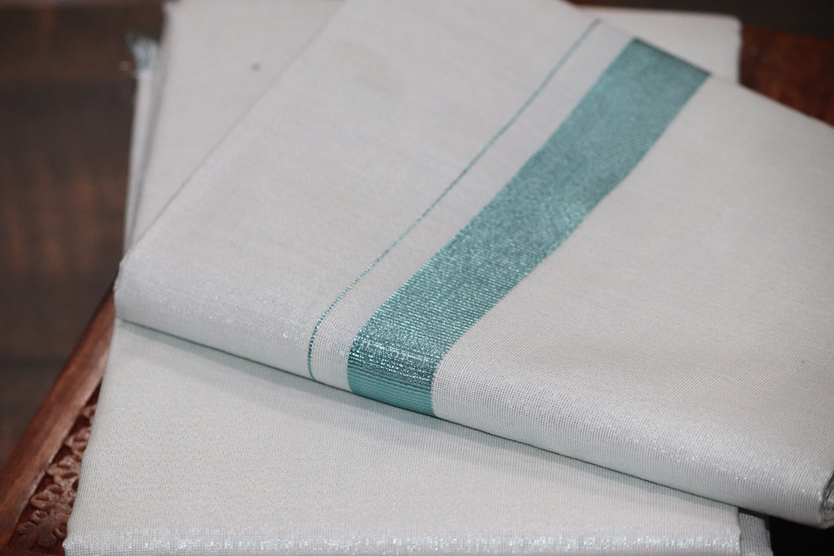 Tissue Magnetic Blue Shirt Material+Dhoti